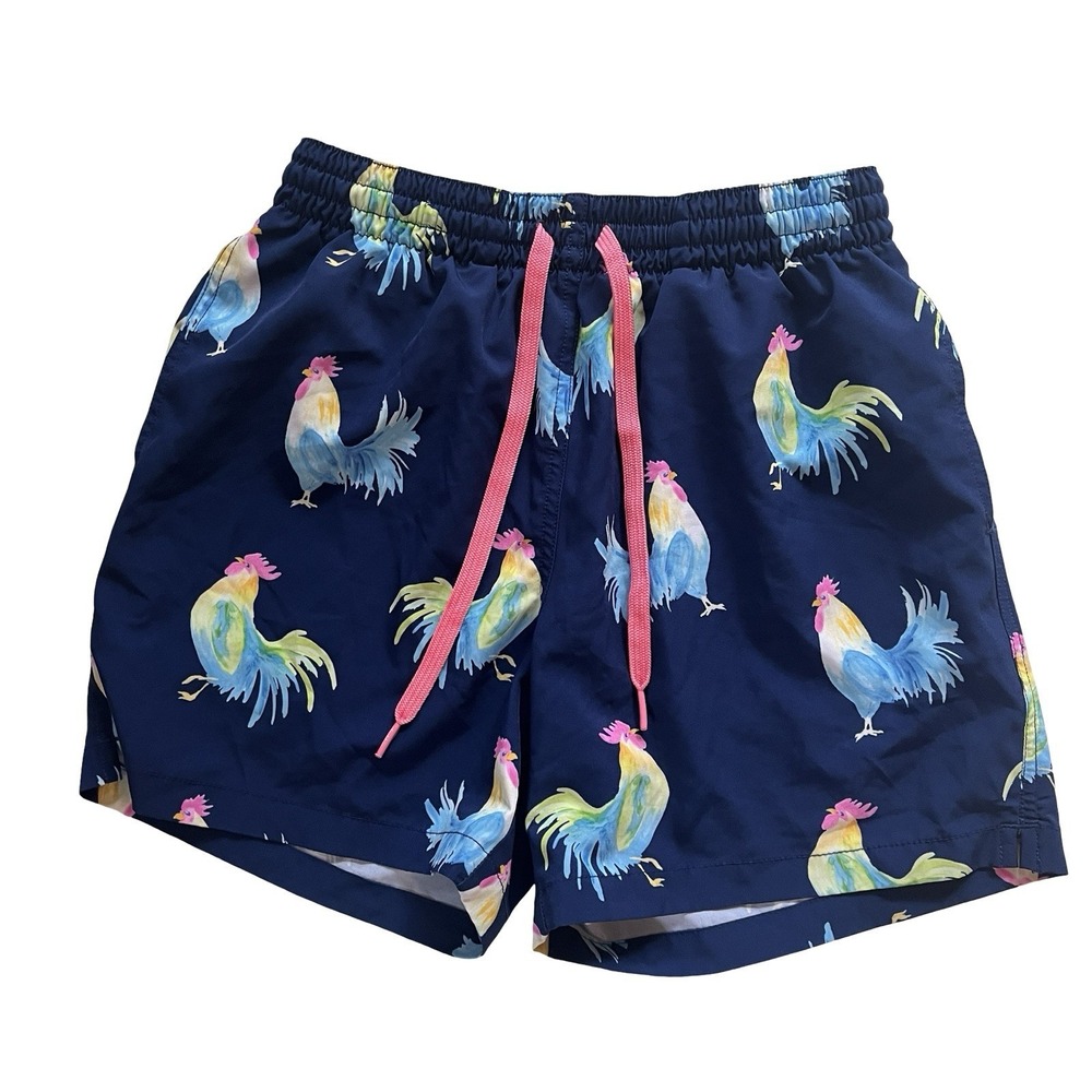 Chubbies Men's Size S Swim Trunks Fowl Plays Blue Rooster 5.5" Inseam Drawstring